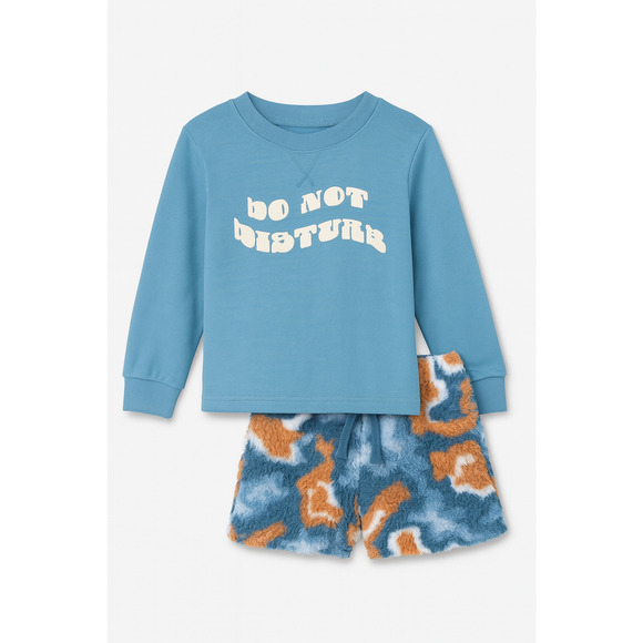 Art Class Pajama Set Youth XS 4/5 Blue Long Sleeve Do Not Disturb Fuzzy Shorts - Picture 1 of 8